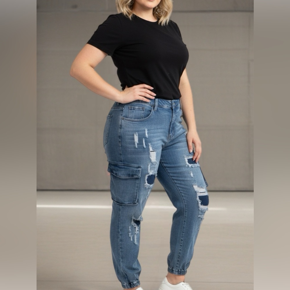 AMERICAN BAZI Women’s Denim Joggers High Rise Blue Size 1XL New With Tag